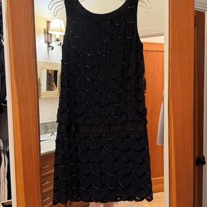 Adriana Papell navy and black sequin 20s style dress.